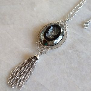 vintage BLACK CAMEO NECKLACE carved pendant